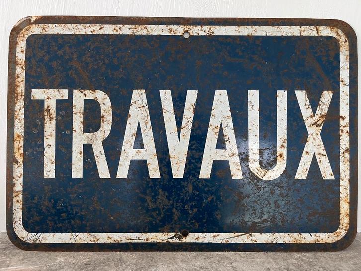 TRAVAUX ( Authentiek metalen signalisatiebord ), Antiek en Kunst, Curiosa en Brocante, Ophalen
