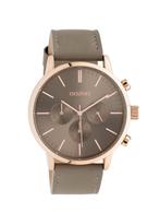 OOZO HORLOGE – LEREN BAND (TAUPE) – ROSEGOUD KAST - UNISEX, Ophalen of Verzenden, Zo goed als nieuw, Polshorloge, Leer