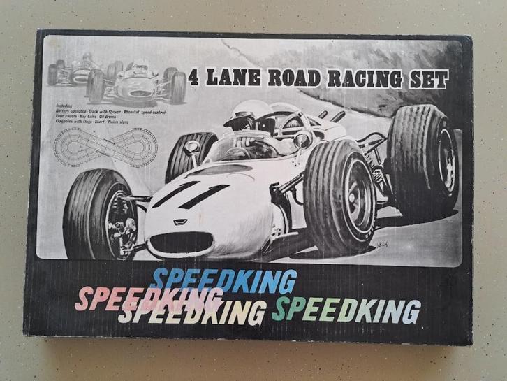 Vintage Speedking 403/71 4 Lane Road Racing Set - Hong Kong, Hobby en Vrije tijd, Modelauto's | Overige schalen, Gebruikt, Auto