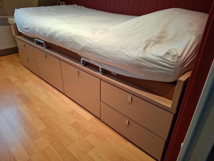 1 lit avec tiroirs de rangement (et Latoflex), Maison & Meubles, Chambre à coucher | Lits, Comme neuf, Une personne, 90 cm, 200 cm