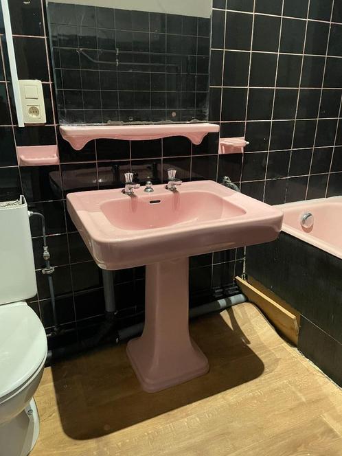 Roze Retro Lavabo, Huis en Inrichting, Badkamer | Badkamermeubels, Zo goed als nieuw, Wasbak of Wastafel, Minder dan 100 cm, 50 tot 100 cm