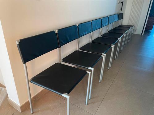 8 metalen eetkamerstoelen met lederen overtrek, Huis en Inrichting, Stoelen, Gebruikt, Vijf, Zes of meer stoelen, Leer, Metaal