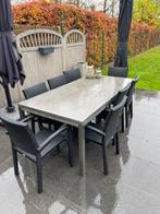 Bristol : Granieten terrastafel met 8 stoelen, Tuin en Terras, Ophalen, Zo goed als nieuw, Rechthoekig, Rvs