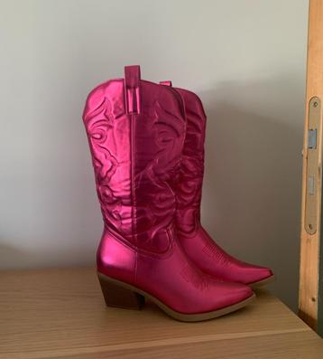 Prachtige metallic fuchsiaroze cowboy boots (kleine maat 41)