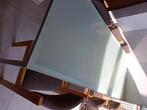 Keuken glazen tafel met 6  stoelen, Huis en Inrichting, Overige vormen, 200 cm of meer, Zo goed als nieuw, Ophalen