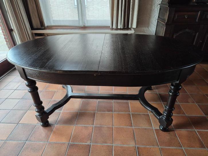 Tafel in massief eik + 6 stoelen (leder + eik), Antiek en Kunst, Antiek | Meubels | Tafels, Ophalen