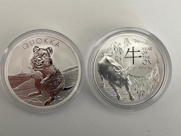 2 munten zilver 1oz Quokka 2020 en Ram Ox 2021, Enlèvement ou Envoi, Monnaie en vrac, Argent