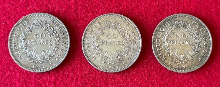 1974-78 50 zilveren munten van Franse Frank, Antiek en Kunst, Antiek | Zilver en Goud, Zilver, Ophalen of Verzenden