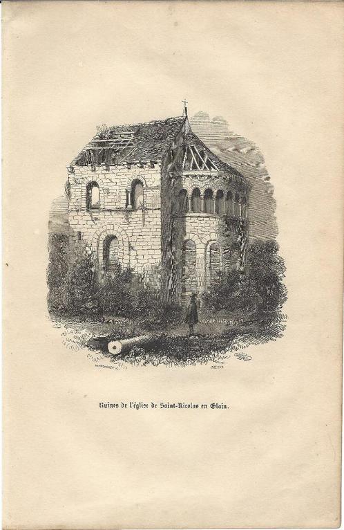 1853 - Liège / Glain / Eglise Saint Nicolas, Antiquités & Art, Art | Eaux-fortes & Gravures, Envoi