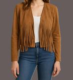 Veste effet daim à franges Joseph Ribkoff taille 38/40, Taille 38/40 (M), Enlèvement ou Envoi, Joseph Ribkoff, Brun