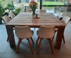 Tafel in steigerhout en 8 stoelen, Huis en Inrichting, Gebruikt, Ophalen