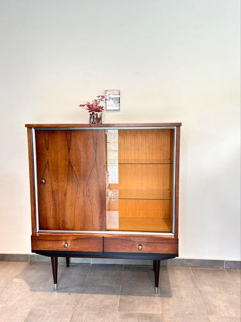 Vintage kast met vitrine deel, Huis en Inrichting, Kasten | Buffetkasten, Gebruikt, Ophalen