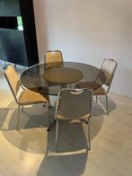 VINTAGE Glazen ronde tafel & 4 stoelen, Ophalen