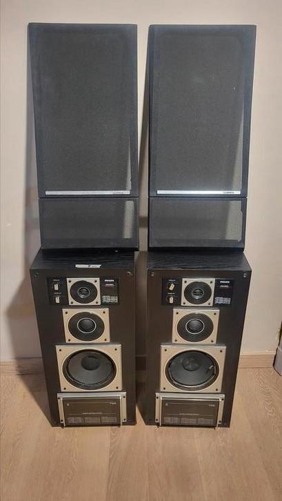 Philips F9416/00R vintage-luidsprekers — op 4 manieren, Audio, Tv en Foto, Luidsprekerboxen, Gebruikt, 120 watt of meer, Philips