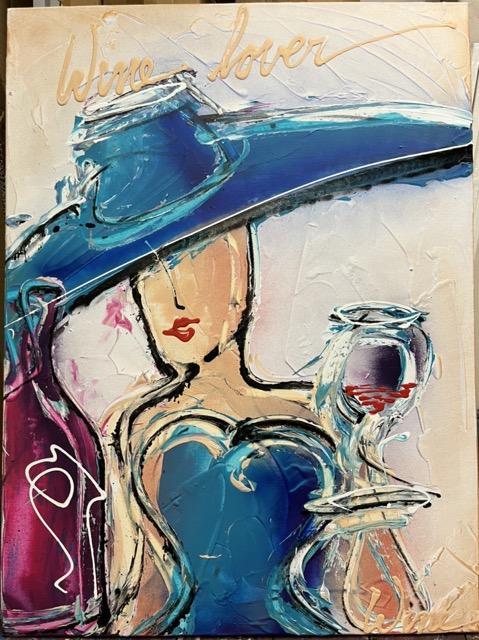 Wine Lover - White Blue Pink, Maison & Meubles, Accessoires pour la Maison | Peintures, Dessins & Photos