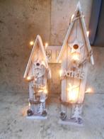 2 Houten kerst huisjes met licht, Diversen, Kerst, Ophalen of Verzenden, Zo goed als nieuw