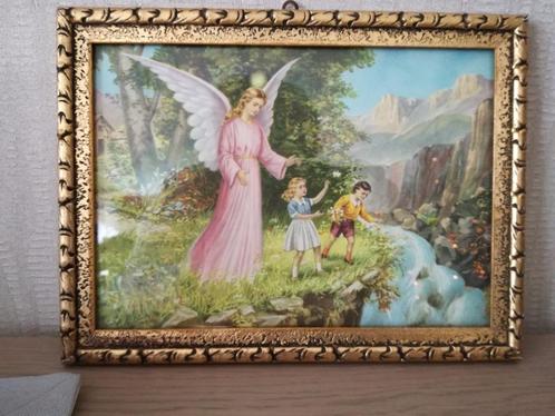Retro: kader met tafereel engel en kind, Verzamelen, Retro, Huis en Inrichting, Ophalen of Verzenden
