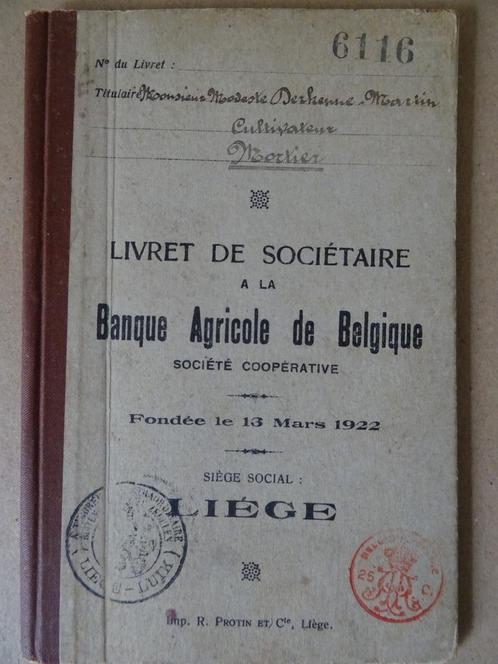 Livret de sociétaire a la Banque Agricole de Belgique 1922, Antiek en Kunst, Curiosa en Brocante, Ophalen of Verzenden