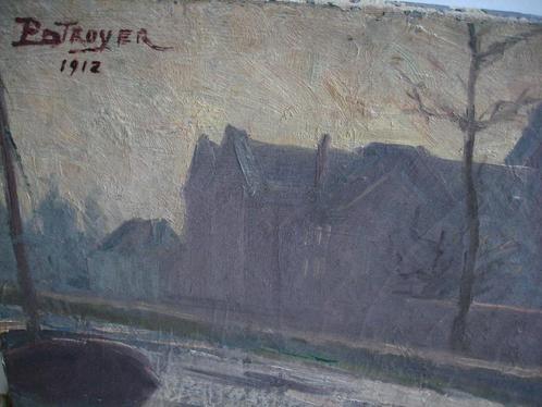 1912 Prosper DE TROYER Mechelen olieverf, dijk vaart kanaal, Antiek en Kunst, Kunst | Schilderijen | Klassiek, Ophalen