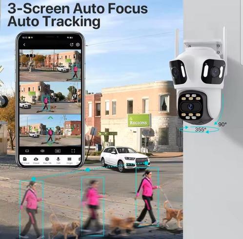 Camera Outdoor 6K HD Ultieme Beveiliging Drie-Scherm WIFI, Audio, Tv en Foto, Videobewaking, Ophalen of Verzenden