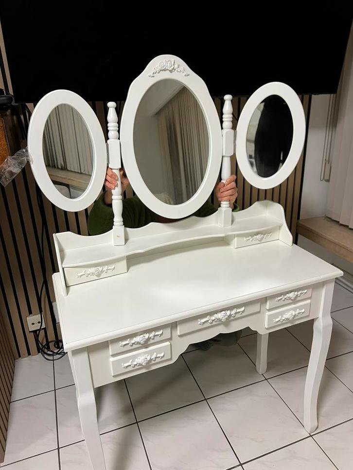 Witte kaptafel met spiegels/ make up tafel, Huis en Inrichting, Tafels | Kaptafels, Gebruikt, Minder dan 100 cm, 100 tot 150 cm