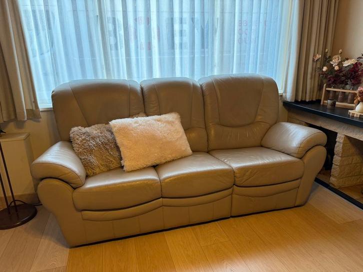 Lederen zetels met lounge functie. 1 driezit en 2 enkelzit, Maison & Meubles, Canapés | Salons, Utilisé, Banc droit, Quatre personnes ou plus