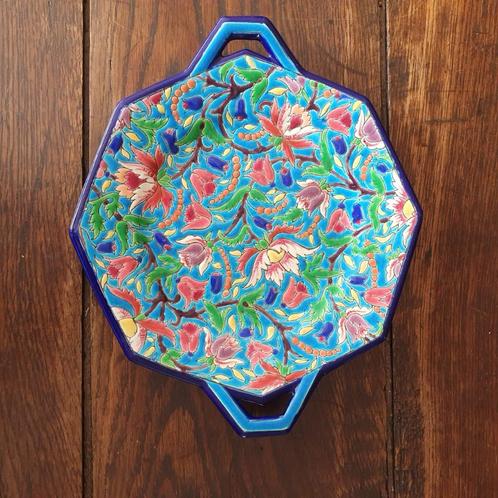 Longwy octagonale schaal met 2 handgrepen, Antiek en Kunst, Antiek | Keramiek en Aardewerk, Ophalen of Verzenden