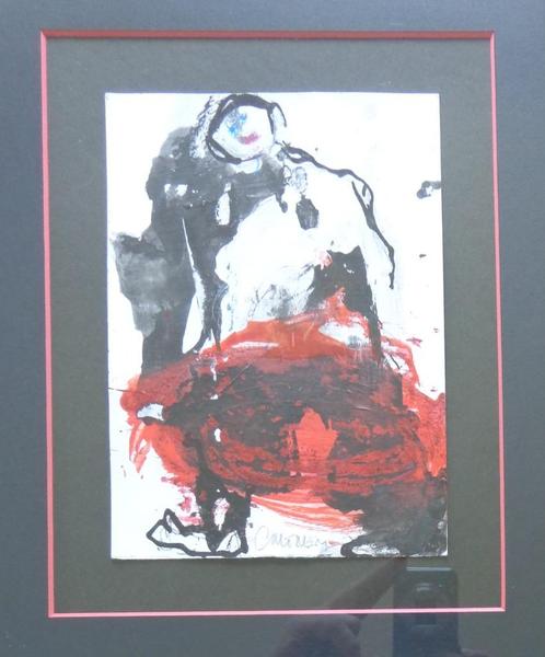 JULIEN ALLEGRE / FIGUUR / ORIGINEEL WERK / 48x41cm / KADER, Antiek en Kunst, Kunst | Schilderijen | Modern, Ophalen of Verzenden