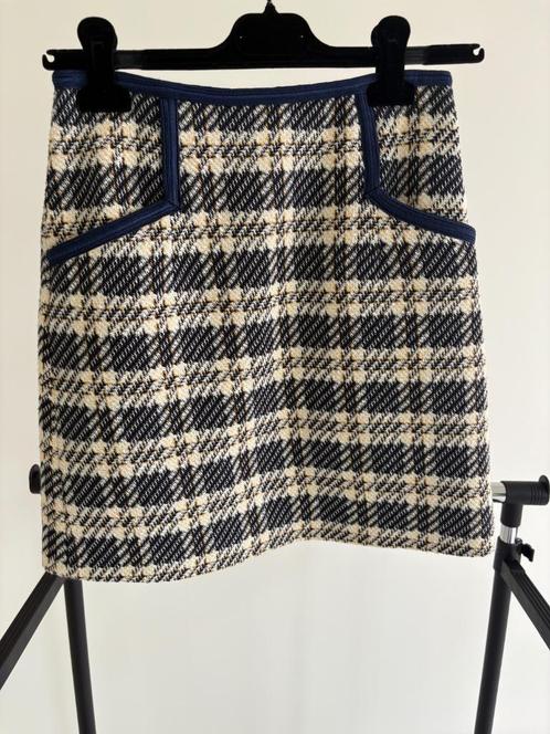 Sandro donkerblauw-geel rokje maat 0, Kleding | Dames, Rokken, Zo goed als nieuw, Maat 34 (XS) of kleiner, Blauw, Boven de knie