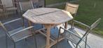 Tuinset teaktafel 4 of 6 stoelen inox met textileen, Tuin en Terras, Ophalen, Gebruikt, Tuinset, Eettafel