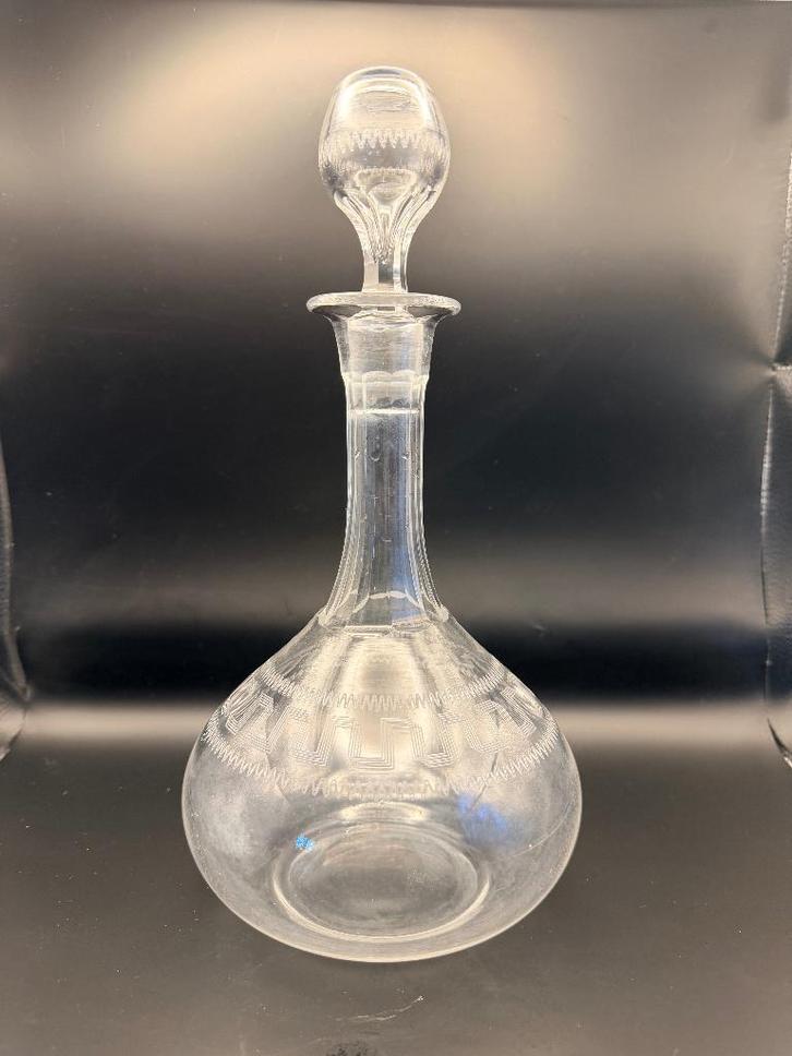 Vintage Kristallen Karaf met Geslepen Decoratie en Stop, Antiek en Kunst, Antiek | Glaswerk en Kristal, Ophalen of Verzenden