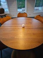 MÖRBYLÅNGA Table ronde plaquée chêne teinté brun, 145 cm, 100 tot 150 cm, 100 tot 150 cm, Rond, Chêne