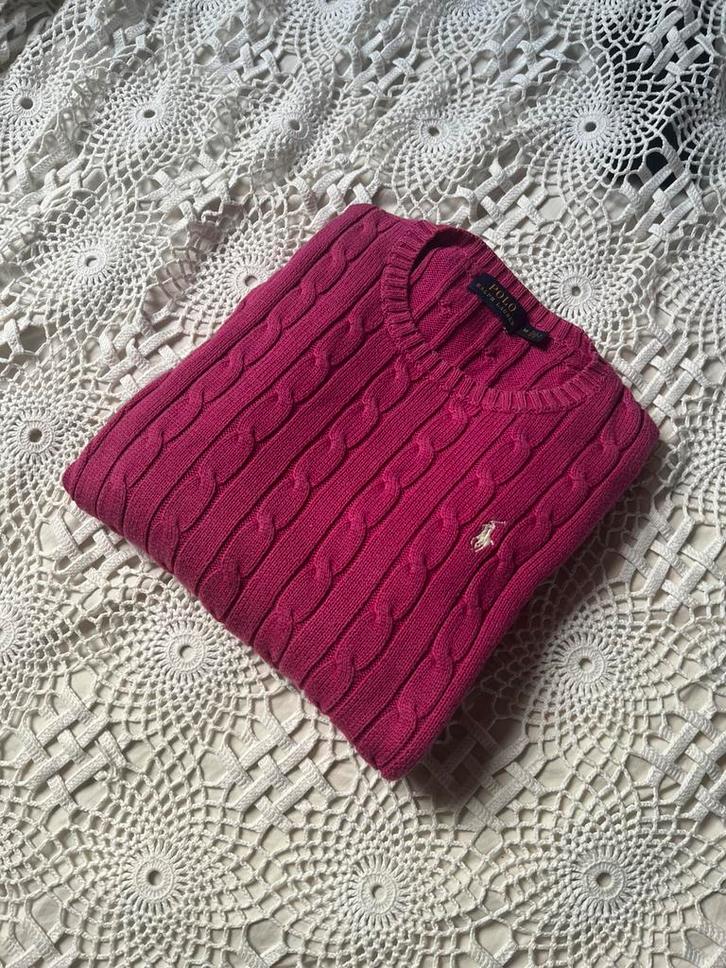 Ralph Lauren kabeltrui knit pull katoen - roze- M, Kleding | Dames, Truien en Vesten, Zo goed als nieuw, Maat 38/40 (M), Roze