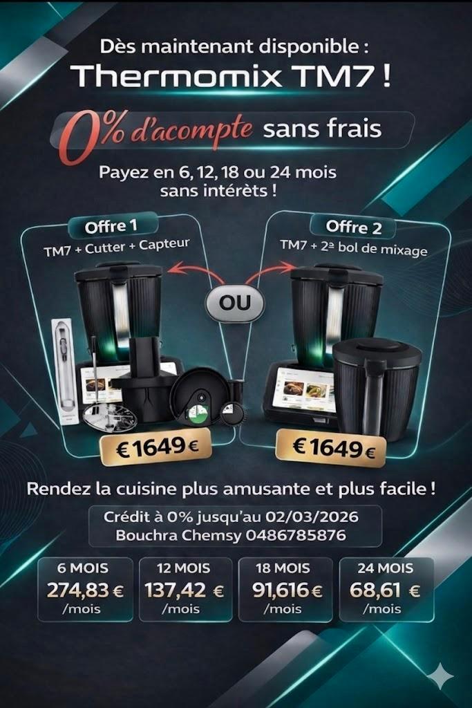 68€ Thermomix Tm7 1: + Cutter + Sensor // 2: + 2eme bol, Electroménager, Mélangeurs de cuisine, Neuf, 2 à 3 litres, 3 vitesses ou plus