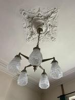 Lustre Art Déco 5 feux, Ophalen, Zo goed als nieuw, Glas