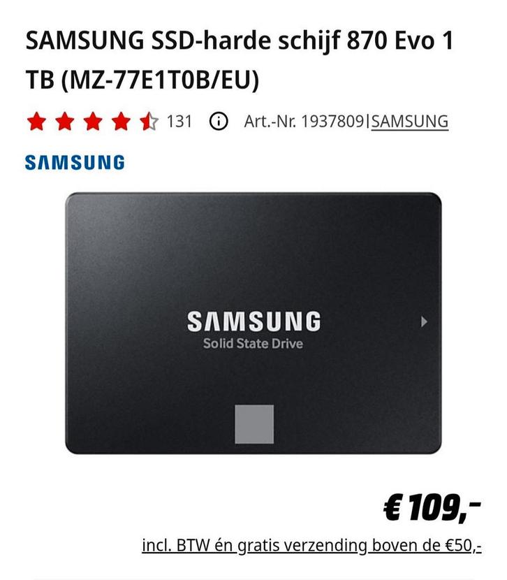 SAMSUNG SSD-interne harde schijf 870 Evo 1 TB, Computers en Software, Harde schijven, Zo goed als nieuw, SSD, SATA, Ophalen of Verzenden