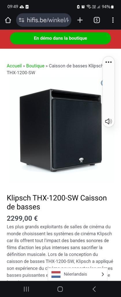 Caisson klipsch passif, TV, Hi-fi & Vidéo, Ensembles home-cinéma, Neuf, Autres systèmes, 70 watts ou plus, Autres marques, Enlèvement