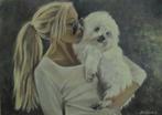 olieschilderij girl/westie (50x70cm), Ophalen of Verzenden