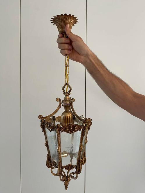 Sierlijke brocante hanglamp, Huis en Inrichting, Lampen | Hanglampen, Glas, Ophalen
