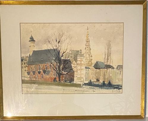 Schilderij St-Maria-Magdalenakerk Brussel - Jean Van Welde, Antiquités & Art, Art | Peinture | Classique, Enlèvement ou Envoi