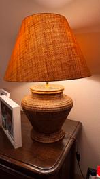 2 Vintage Rotan Tafellamp met Stoffen Kap, Huis en Inrichting, Ophalen, 25 tot 50 cm, Beige, Rond