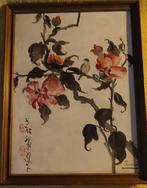 Olieverfschilderijtje op paneel  van Japanse vogels, Ophalen