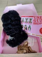 Zwarte pruik van 100% echt haar, halflang, krullen, Handtassen en Accessoires, Uiterlijk | Haarverzorging, Ophalen of Verzenden
