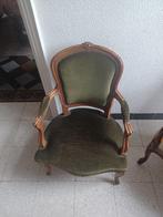 antieke armstoel in groene velours, Ophalen
