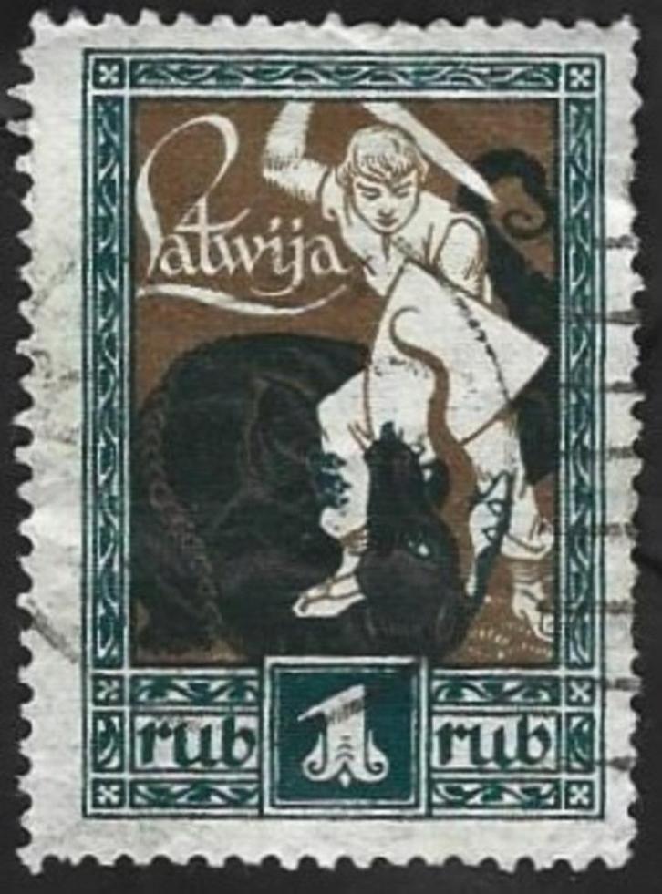 1 Postzegel Letland 1919 Bevrijding Koerland, Postzegels en Munten, Postzegels | Europa | Overig, Gestempeld, Overige landen, Ophalen of Verzenden