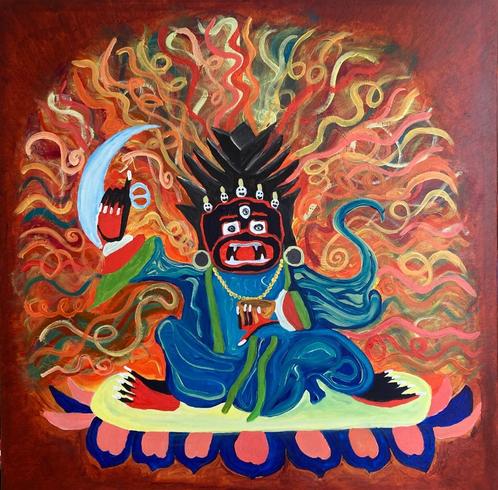 Peinture toile mahakala bouddha cadre schilderij, Antiquités & Art, Art | Peinture | Moderne, Enlèvement