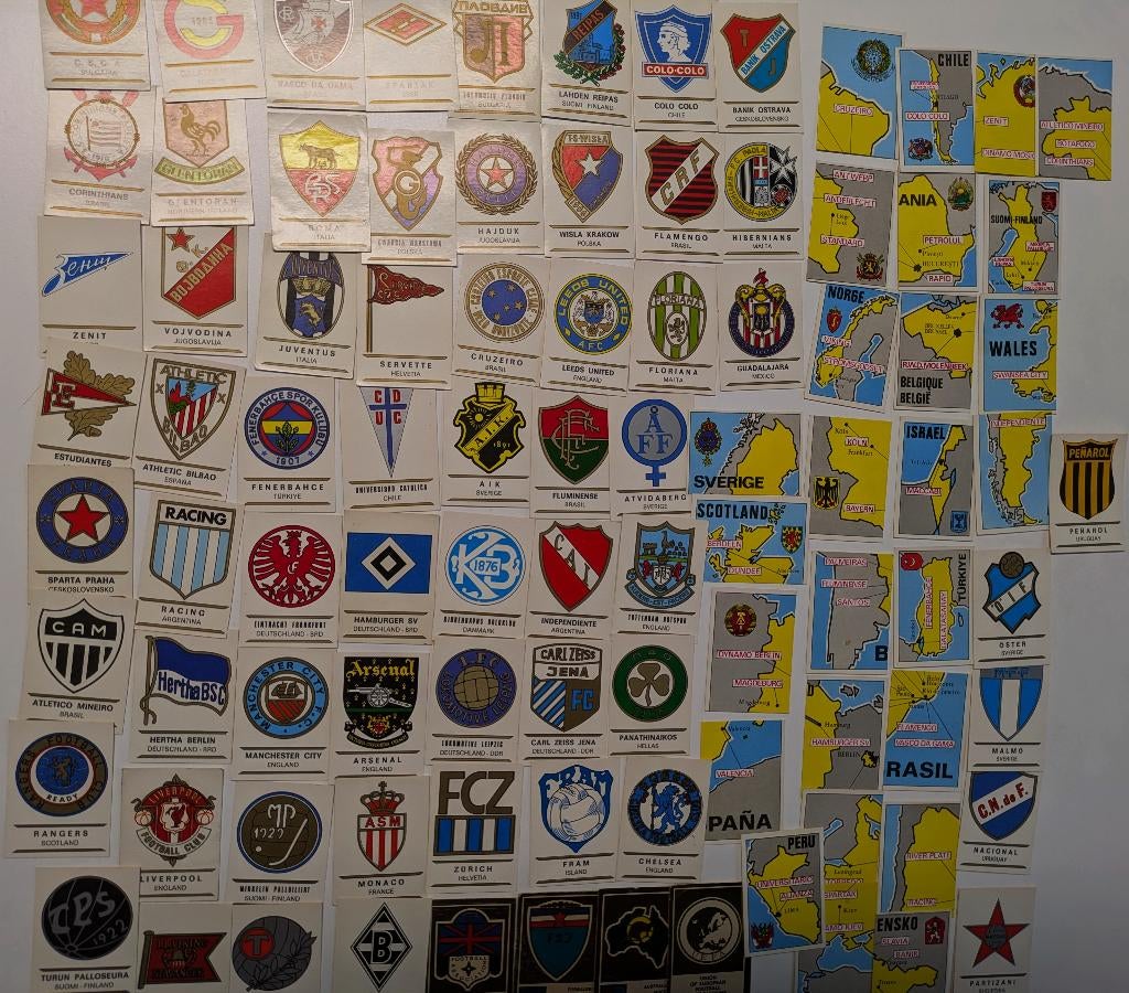 Autocollants PANINI FOOTBALL CLUBS 92x rares 1974, Envoi