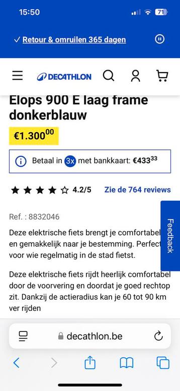 Elops stadsfiets 900e nog 1 jaar onder garantie !, Enlèvement, Comme neuf, 50 km par batterie ou plus, Autres marques