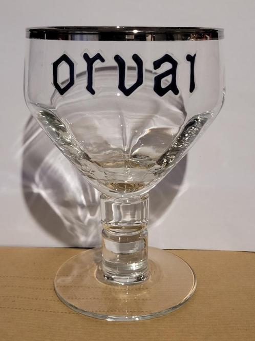ancien verre émaillé ORVAL avec l minuscule, Collections, Marques de bière, Comme neuf, Verre ou Verres, Autres marques, Enlèvement ou Envoi