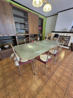 Table en verre dépoli + 6 chaises métal doré/argenté, Enlèvement, Verre